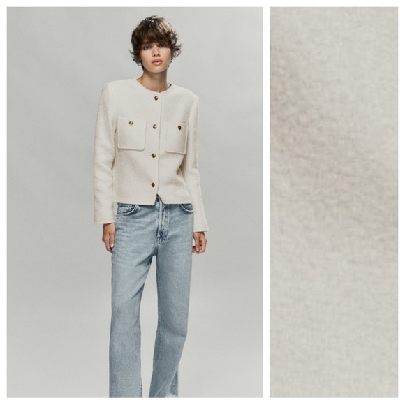 NWT. Massimo Dutti Cream Wool Blend Textured Elegant Cropped Jacket. Size M, L. - Picture 2 of 13